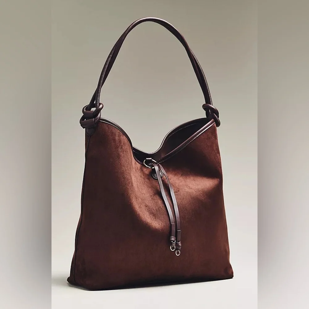 NWT new Anthropologie Mali + Lili faux suede knotted tote bag purse Brown